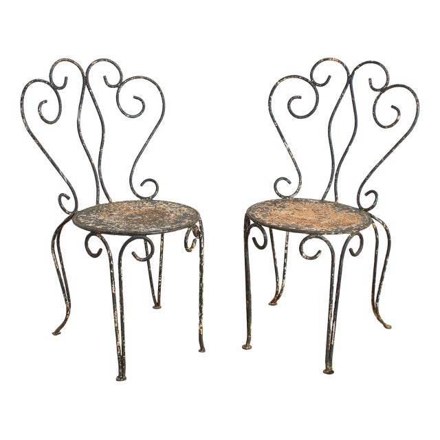 Antique French Iron Garden Chairs, Set of 2 For Sale