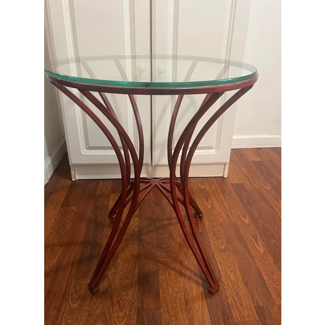 Accent Round Side Tables Mid Century Wrought Iron Base For Sale - Image 4 of 4