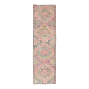 Colorful Vintage Hand Knotted Turkish Oushak Runner in Muted Tones
