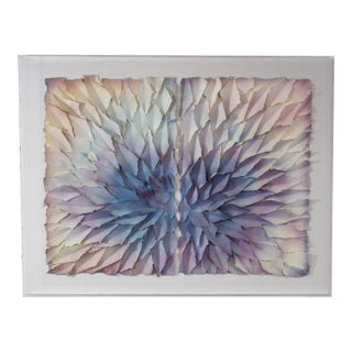 Late 20th Century Abstract Mixed Media Monumental 3d Diptych Painted & Torn Paper Petals Wall Art For Sale
