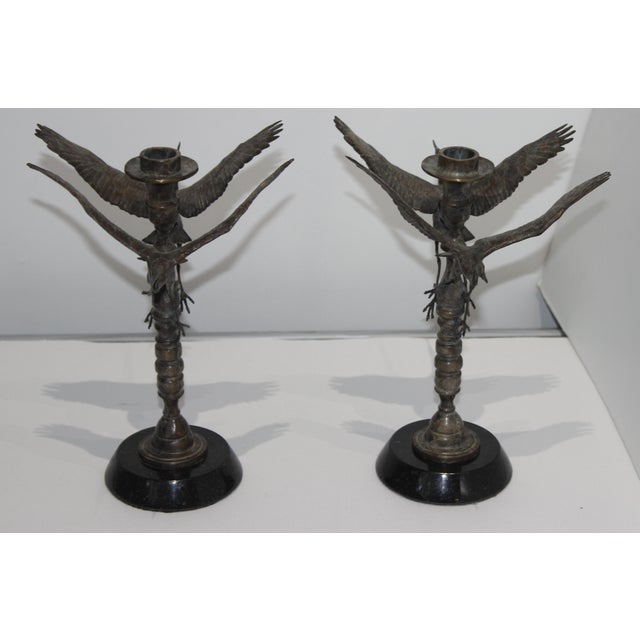 Brown Bronze Crane Candlesticks - a Pair For Sale - Image 8 of 13