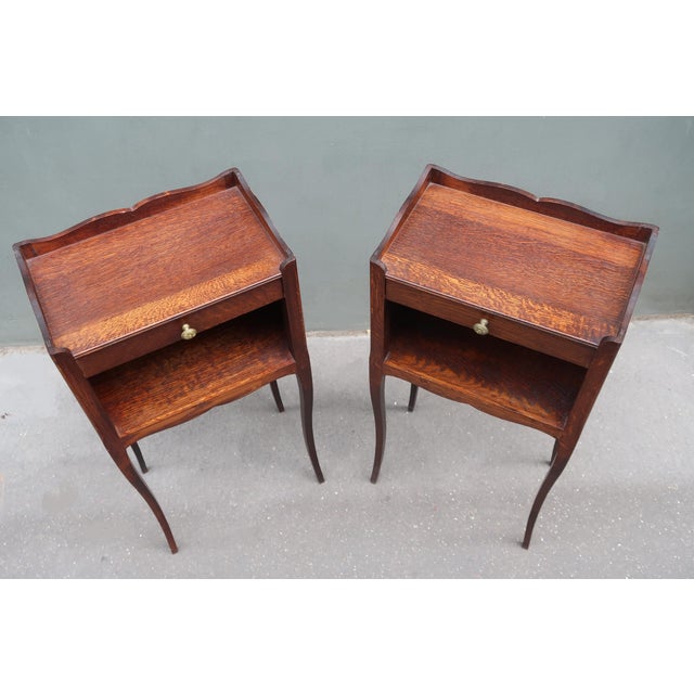 Brown 1950s Set of Two French Louis XV Style Side Tables Nightstands. For Sale - Image 8 of 13