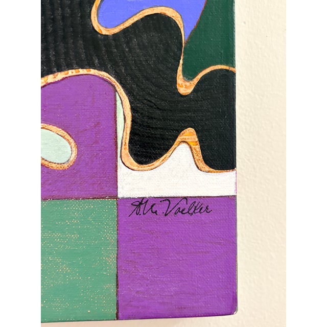 Abstract Vintage Arlene Voelker Signed Geometric Abstract Painting For Sale - Image 3 of 10