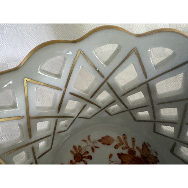 1960s Herend Chinese Bouquet Pattern Open Weave Basket For Sale - Image 10 of 11