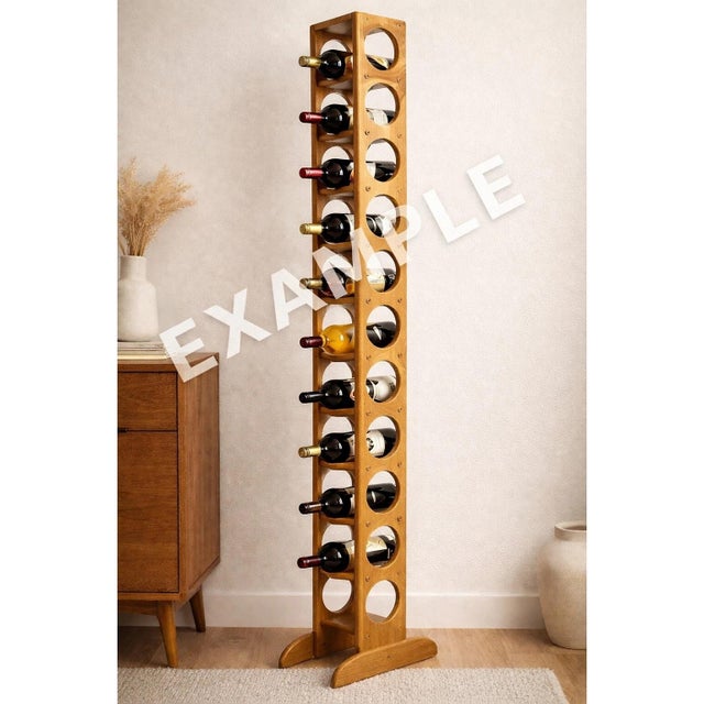 Mid-Century Modern Vintage 70s Mid-Century Modern Wood Wine Rack 11 Bottle Tall Floor Standing 62” For Sale - Image 3 of 8