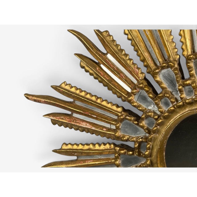 1960s Line Vautrin Style, Sunburst Mirror, Clayed Gilt, Mirror, France, 1960s For Sale - Image 5 of 10