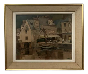 View of the Port, 20th Century, Oil on Canvas, Framed