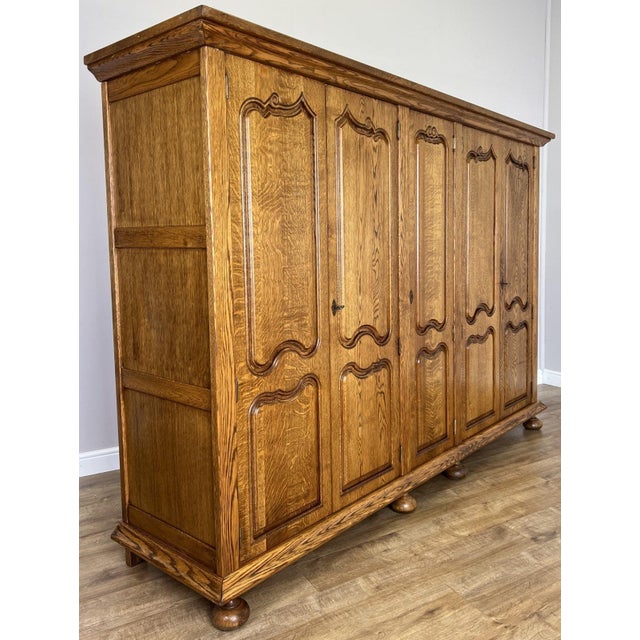 Vintage French Style Carved Oak 5-Door Armoire For Sale - Image 3 of 14