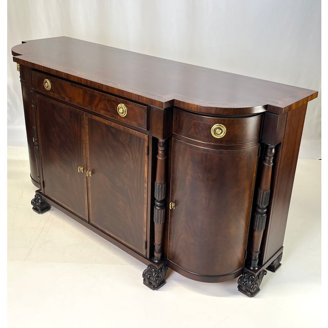 Traditional Late 20th Century Hickory Chair Federal Style Flame Mahogany & Inlaid Sideboard With Carved Paw Feet For Sale - Image 3 of 18