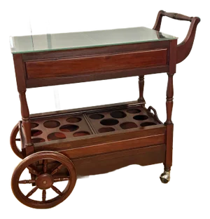 Vintage Rosewood Chinoiserie Rolling Tea or Bar Cart