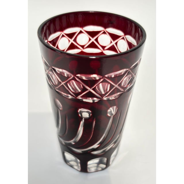 Bohemia Set of 4 Ruby Red Cut-to-Clear Crystal Glasses, Hand-Cut Barware, Circa 1960s For Sale - Image 4 of 13