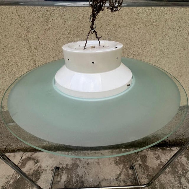1980s Art Deco Ceiling Lamp in Double Satin Glass Disk, Italy, 1980s For Sale - Image 5 of 9