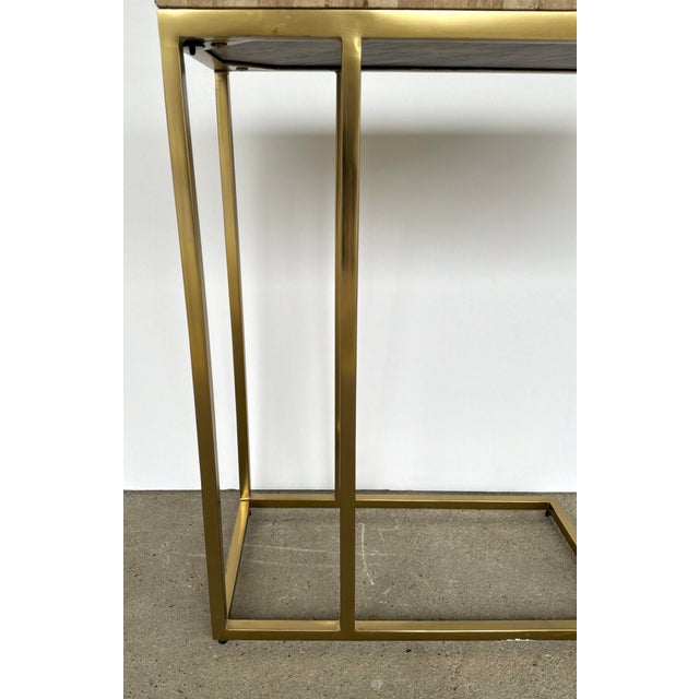 Modern Currey & Company Travertine and Brass Dezi C Cantilever Side Table For Sale - Image 3 of 3
