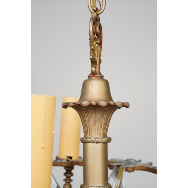 Traditional Mid 20th Century Rewired Ornate Pot Metal & Brass 5 Arm Chandelier For Sale - Image 3 of 13