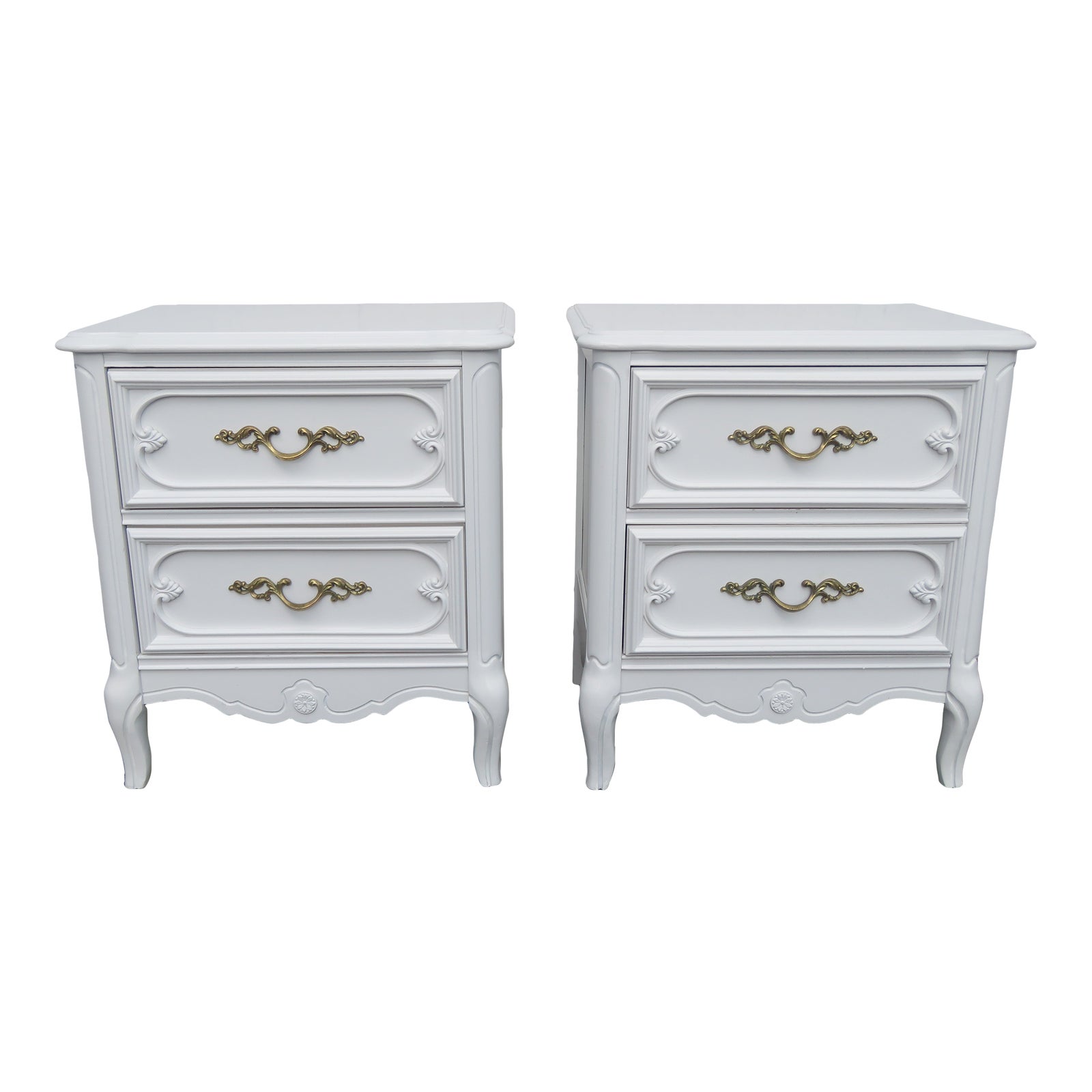 French Shabby Chic Painted White Nightstands a Pair Chairish