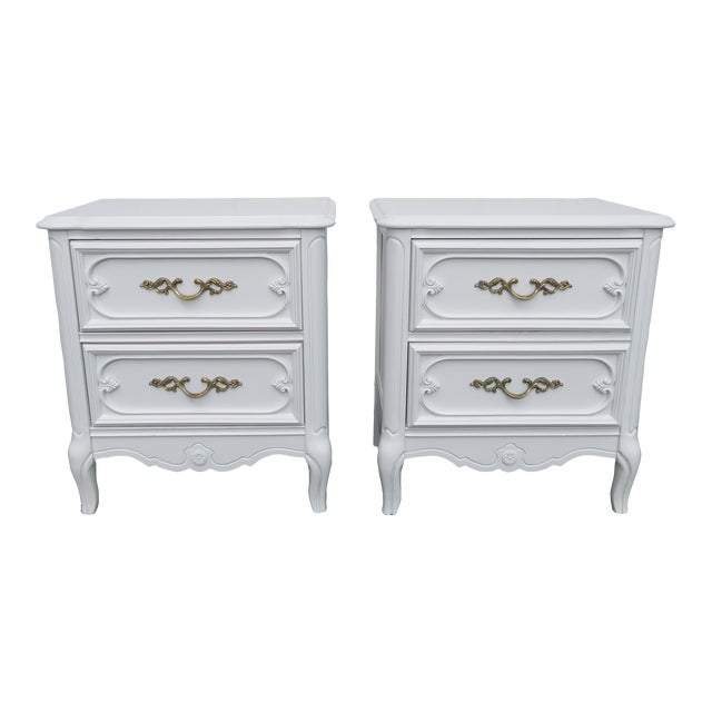 French Shabby Chic Painted White Nightstands - a Pair