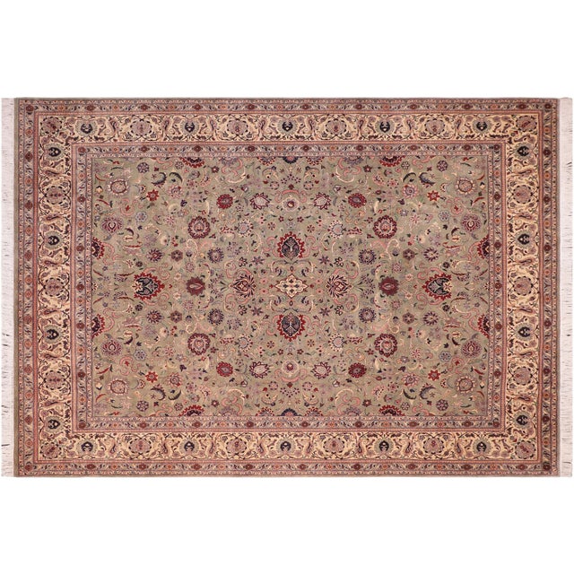 Beige Elegant 1990's Green/Beige Wool Rug - 8'1'' X 10'4'' For Sale - Image 8 of 9