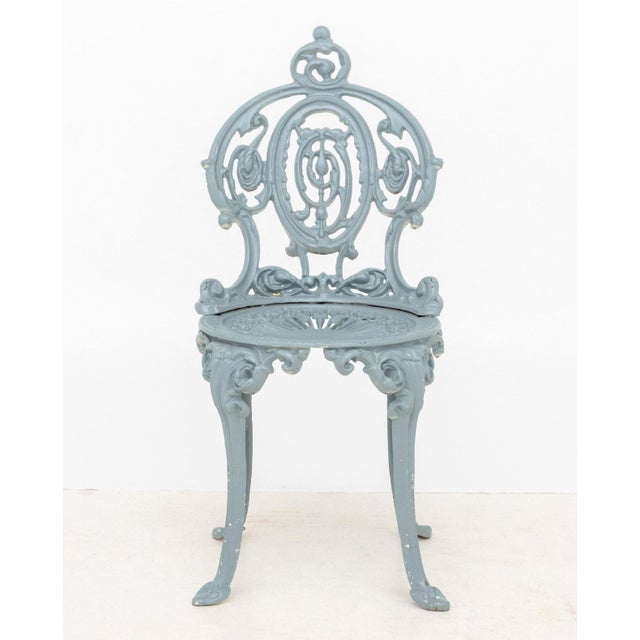 Victorian Style Blue Painted Cast Iron Side Chair. 31.5" H x 14.5" W x 16" D; seat: 15.5" H. Provenance: From a Forest...