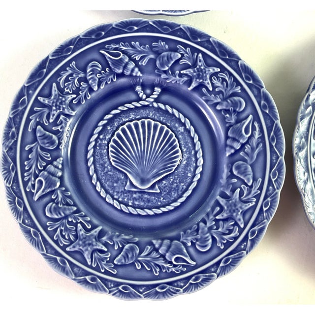 Bordallo Pinheiro Bordallo Pinheiro-“Seashell Service Blue”-Luncheon Plates – Set of Four For Sale - Image 4 of 8