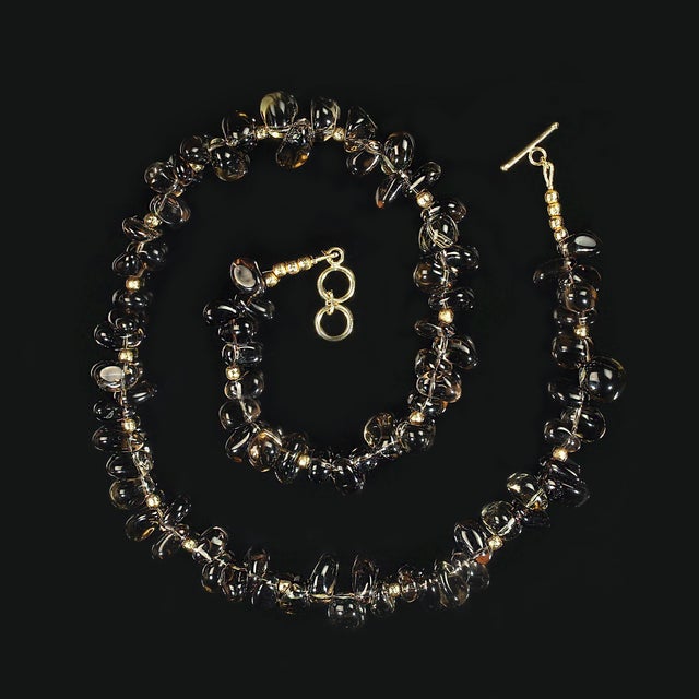 Late 20th Century Ajd 22 Inch Highly Polished Smoky Quartz Nugget Necklace For Sale - Image 4 of 5