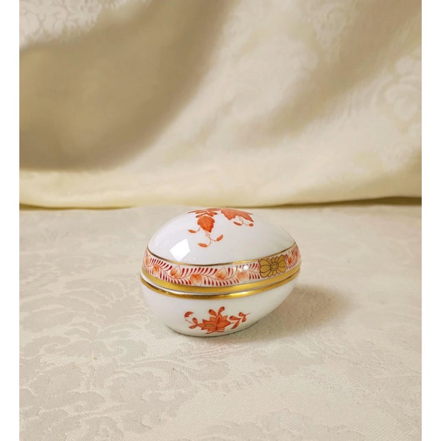 Herend Hungary Egg Trinket Box Chinese Bouquet Orange Apponyi Orange Hungarian Porcelain Handcrafted Chinoiserie Grandmillenial Decor For Sale - Image 9 of 15