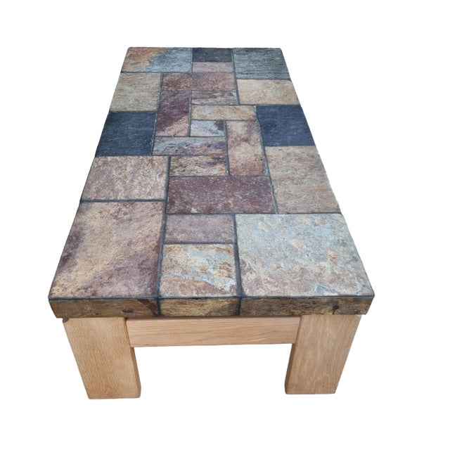 Mixed Slate & Oak Coffee Table from Van Bennekom, Netherlands, 1970s For Sale - Image 10 of 13