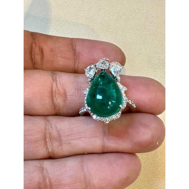 9 Ct Finest Zambian Sugar Loaf Emerald & 2 Ct Rose Cut Diamond Ring Size 7 For Sale - Image 11 of 18