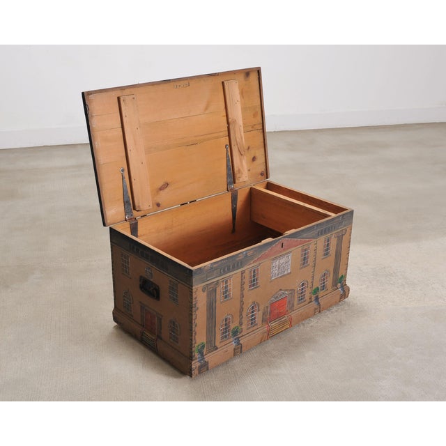 19th Century 19th C. Country English Georgian House Facade Painted Trunk For Sale - Image 5 of 18