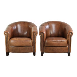 English Sheepskin Club Armchairs, Set of 2 For Sale
