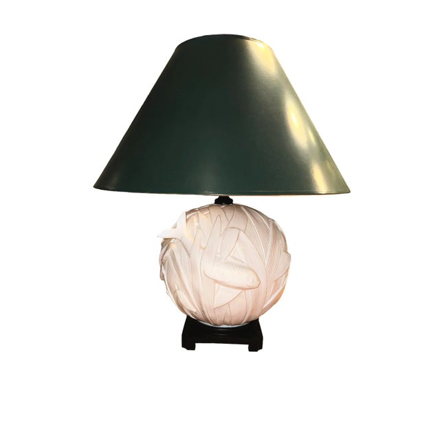 Vintage Coy Fish Relief Lamp With Green Shade For Sale In New York - Image 6 of 10