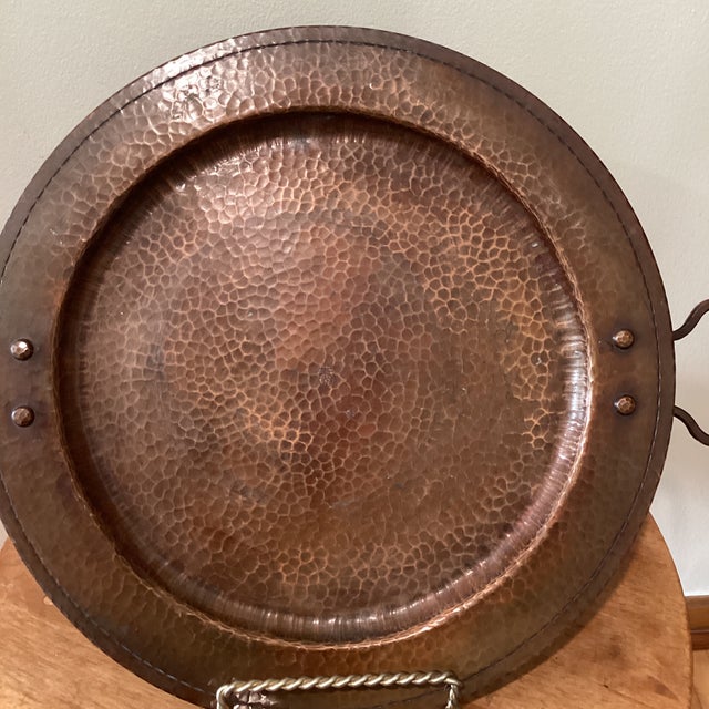 Antique Hammered Copper Two-Handled Tray by Roycroft Arts & Crafts, Roycroft Inn at East Aurora, Circa 1900s For Sale - Image 11 of 12