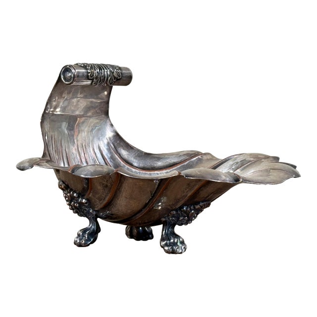 Antique English Silver Plate Shell Form Compote / Serving Dish on Paw Feet For Sale