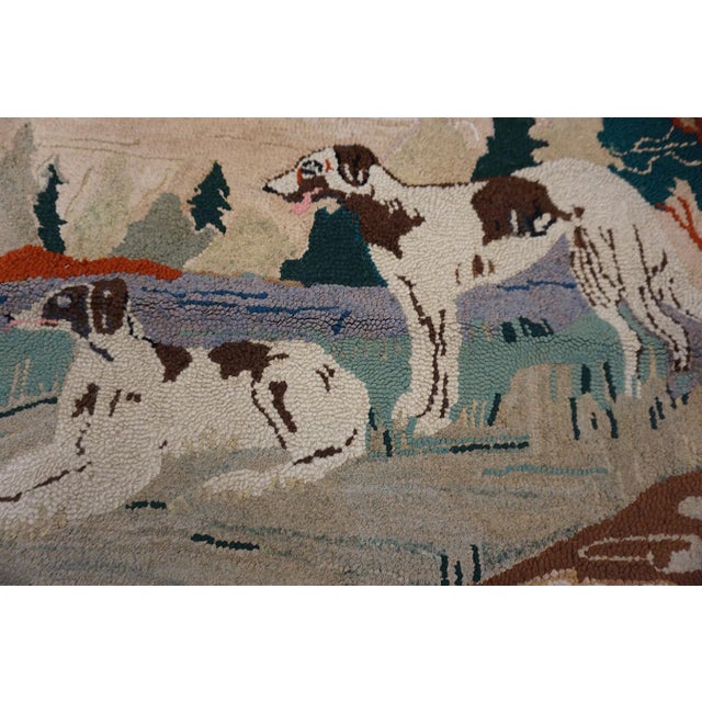 1930s Ivory Scene Animal Antique American Hooked Rug 2' 0" X 3' 6" Handknotted Wool Carpet For Sale - Image 10 of 11