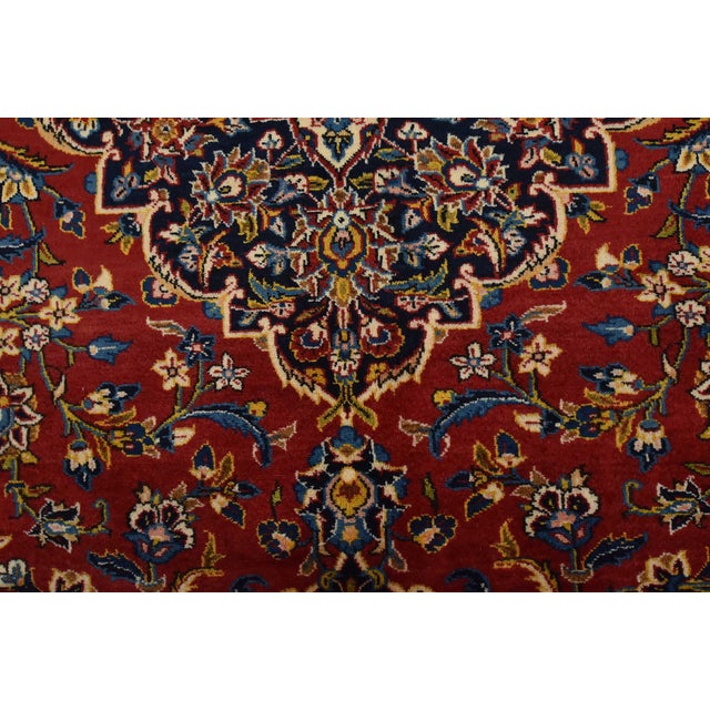 Kashan Rug 10′ X 13’5” Red Wool Vintage Traditional Hand-Knotted Carpet For Sale - Image 10 of 15
