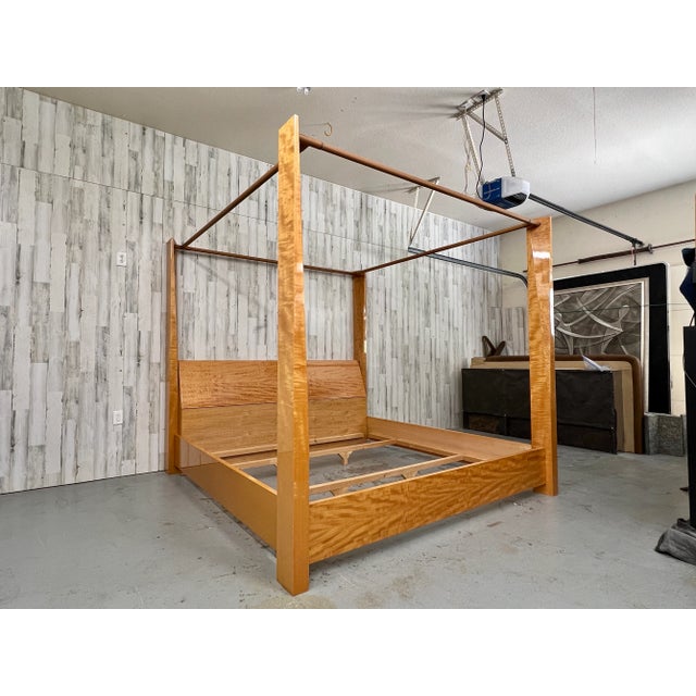 Modern Giorgio Collection Satinwood & Leather Poster Bed For Sale - Image 3 of 12