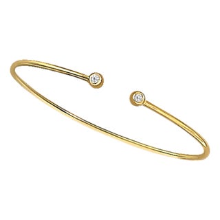 10K Yellow Gold plated Sterling Silver Lab Grown Diamond Accent Bezel Cuff Bangle Bracelet For Sale