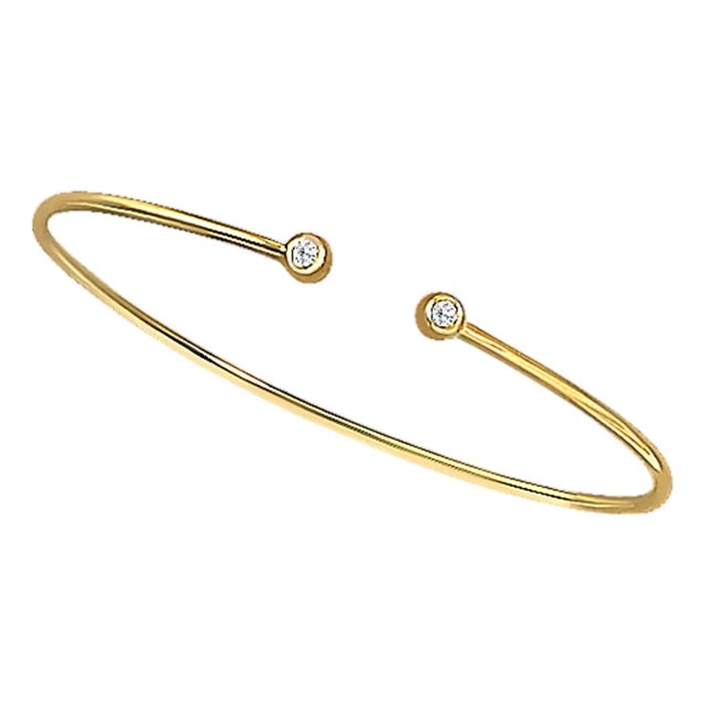 10K Yellow Gold plated Sterling Silver Lab Grown Diamond Accent Bezel Cuff Bangle Bracelet For Sale