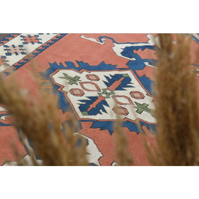 Orange 1970s Vintage Turkish Handmade Wool & Cotton Orange Area Rug For Sale - Image 8 of 11