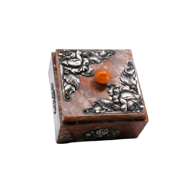 Wooden Jewelry Box with Silver Applications on Lid For Sale - Image 9 of 11