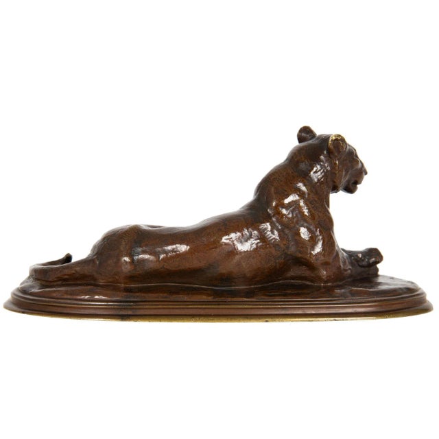 French French Antique Bronze Sculpture of Tigress at Rest by Paul Edouard Delabrierre For Sale - Image 3 of 13