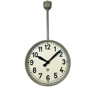 Large Industrial Double Sided Railway Factory Clock from Pragotron, 1960s For Sale