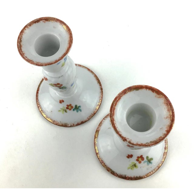 Vintage Porcelain Hand Painted Floral Candle Holders - a Pair For Sale - Image 4 of 11