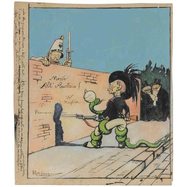 The "Bersagliere" and the snake is a modern artwork realized by Gabriele Galantara (1865-1937) in 1908. Watercolor,...