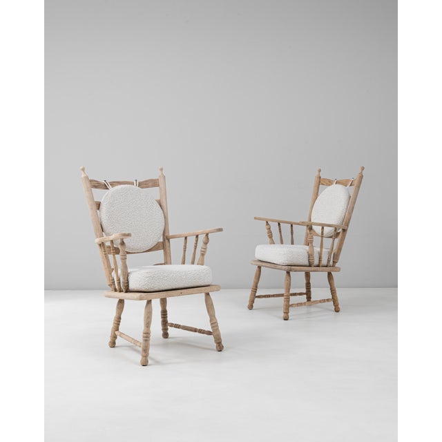 20th Century French Oak Spindle Back Armchairs With Round Bouclé Cushion - A Pair For Sale - Image 16 of 18