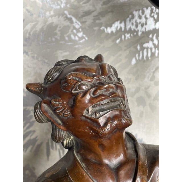 19th Century Japanese Meiji Gilt Bronze Oni With Lotus For Sale - Image 10 of 12