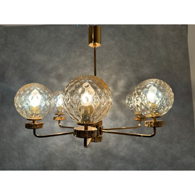 Italian 6-Glass Bowl Chandelier with Gilt Frame, 1970s For Sale - Image 14 of 16