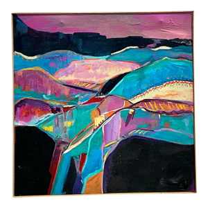 Vintage Boho Mixed Media Original Landscape Painting on Canvas