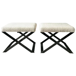 Blackened Steel and Bouclé Stool by Casa Botelho