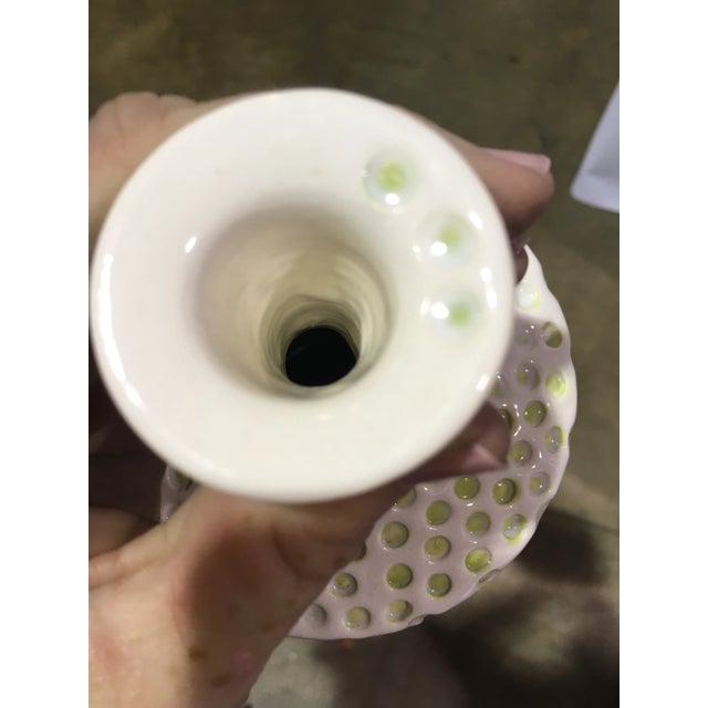 1960s 1960s Boho Chic White and Pistachio Ceramic Vase For Sale - Image 5 of 9