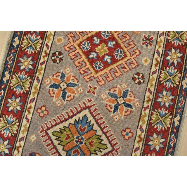 Kazak Runner 1’11” X 5’8” Gray Wool Tribal Hand-Knotted Oriental Rug For Sale - Image 4 of 11